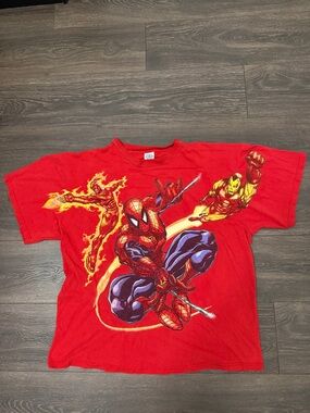Vintage Y2K Spider-Man, Iron Man & Torch T Shirt